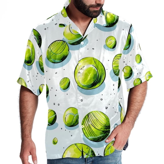Tennis Men's Casual Button Down Short Sleeve Hawaiian Printed Summer Beach Shirts