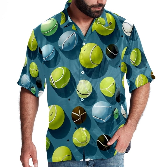 Tennis Men's Hawaiian Print Casual Button Down Short Sleeve Summer Beach Shirt - Unisex