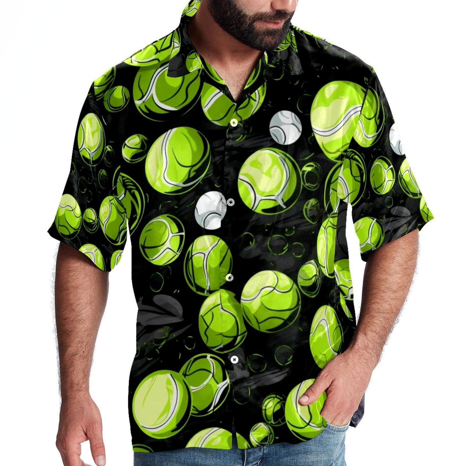 Tennis Men's Short Sleeve Shirts, Casual, Printed, Button Down Short ...