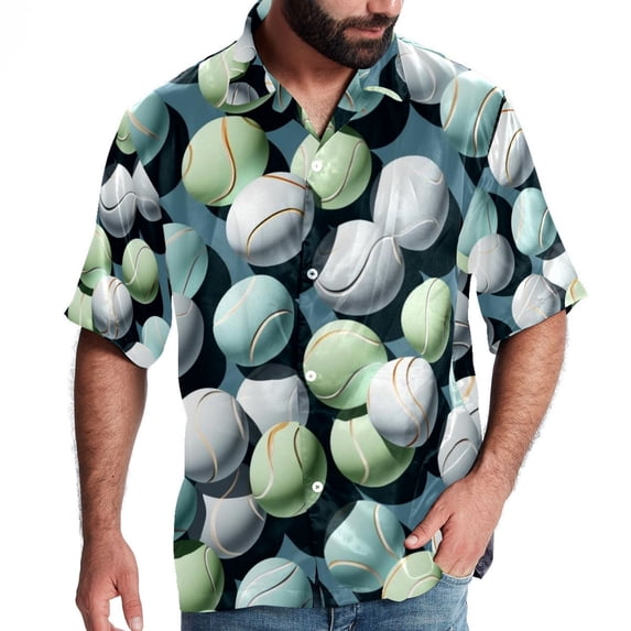 Tennis Men's Short Sleeve Spread Collar Beach Shirts Casual Printed Button Down Unisex Summer Tops