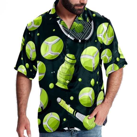 Tennis Men's Short Sleeve Spread Collar Poplin Button Down Casual Printed Summer Beach Unisex Shirts