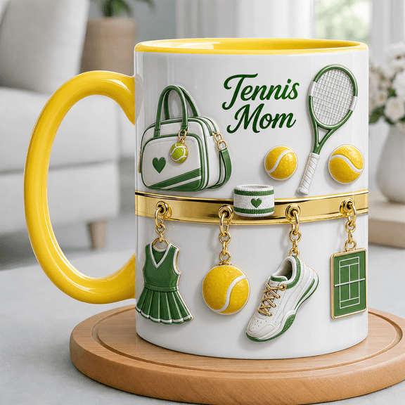 Tennis Mom Ceramic Coffee Mugs Personalized Name Gift for Tennis Lovers with Racket and Ball Design 11 oz 15 oz