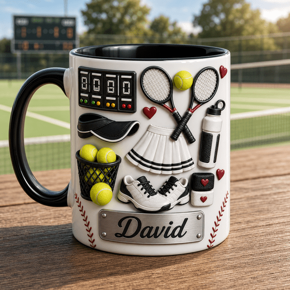 Tennis Mom Mug Custom Name Sports Mom Gift With Racket and Ball Design