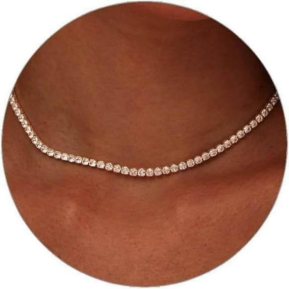 Tennis Necklace 14K Gold Plated Rhinestone Butterfly Choker Necklaces for women Dainty Zirconia Cut Faux Diamond chain 3mm
