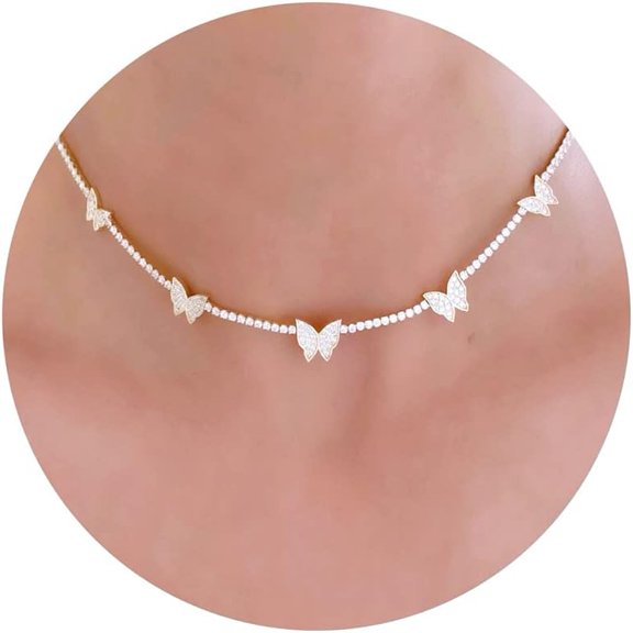Tennis Necklace 14K Gold Plated/Silver Sparking Rhinestone Choker Necklaces Dainty Crystal Cubic Zirconia Bridal Wedding Jewelry For Women[o907]