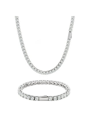 PAVOI Rhodium Plated 3mm Simulated Diamond Tennis Necklace for