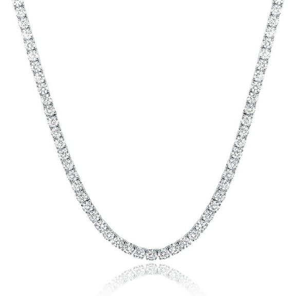 Tennis Necklace 18K White Gold Plated | 4.0mm Round Cubic Zirconia Cut Faux Diamond Tennis Chain for Women and Men