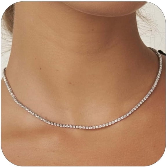 Tennis Necklace For Women 14K Gold/Silver Plated Diamond Choker Necklace Dainty Cubic Zirconia Diamond Chain Necklaces For Women Trendy Gold Jewelry[o5581]