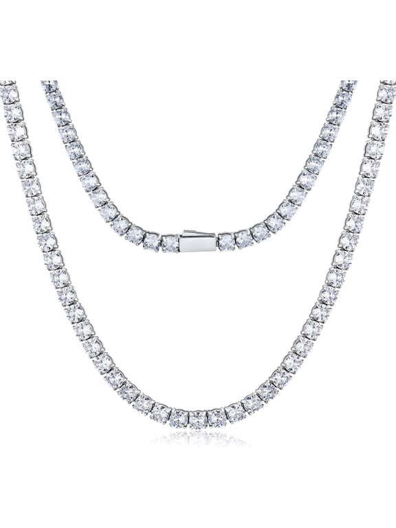 Tennis Necklace for Women and Men 4/ 5mm 1 Row Prong-Setting Stainless Steel Tennis Chain 5A+ Cubic Zirconia Iced Out Chain Never Fade Diamond Necklace or Bracelet -with Gift Box