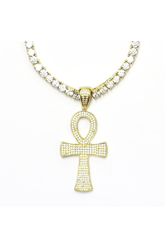 Tennis Necklace and 1.5 inch CZ Ankh Pendant