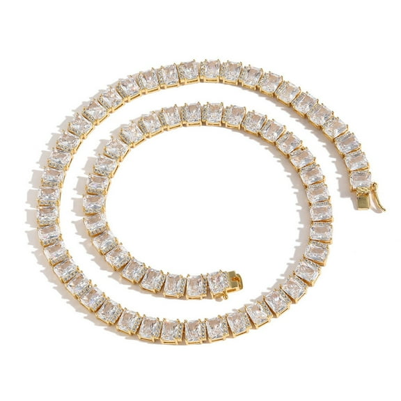 Tennis Necklace for Women 18K Gold Plated Radiant Cut Lab Gold Diamond Necklace Chain CZ Necklaces for Women Party Prom Jewelry Necklace (Width 7MM)