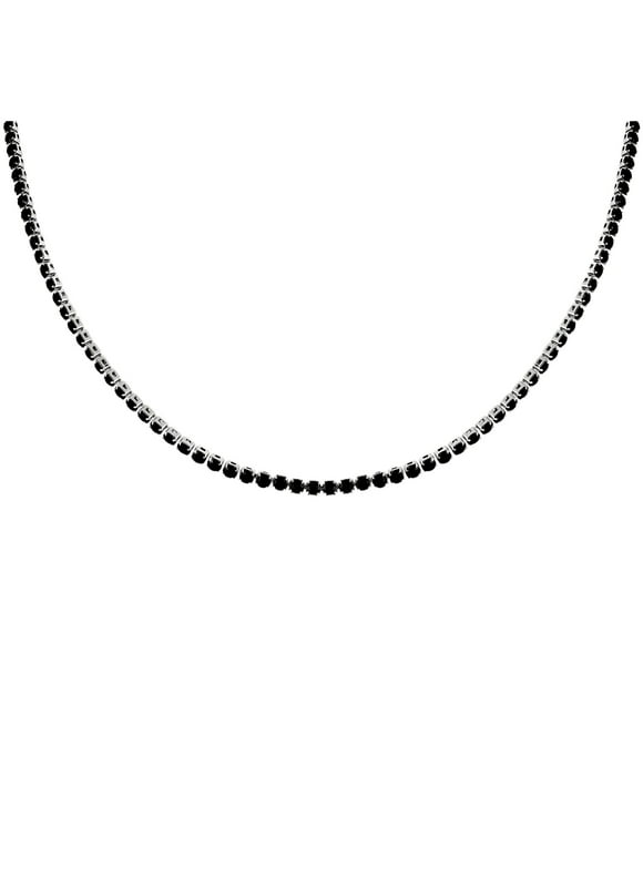 Tennis Necklace for Women 3mm Black or Clear Cubic Zirconia Choker 16-18" Adjust Length Stainless Steel