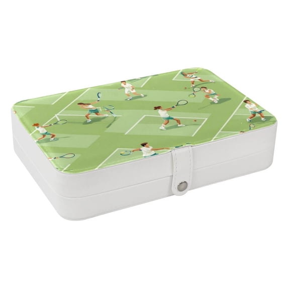 Tennis PU Leather Necklace Holder with Removable Compartment, Portable Display Case and Decorative Box - Jewelry Organizer