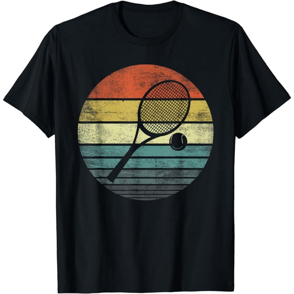 Tennis Player Gifts Retro Sunset Tennis Racquet & Ball Coach T-Shirt