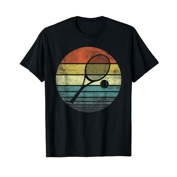 Tennis Player Gifts Retro Sunset Tennis Racquet & Ball T-Shirt