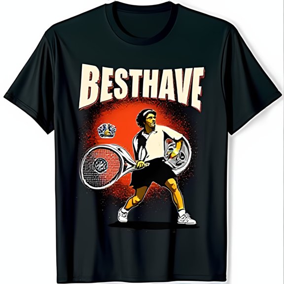 Tennis Player Graphic Black T-Shirt with Bold BESTHAVE Design