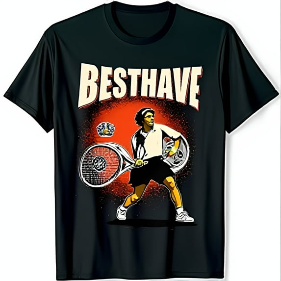 Tennis Player Graphic Black T-Shirt with Bold BESTHAVE Design