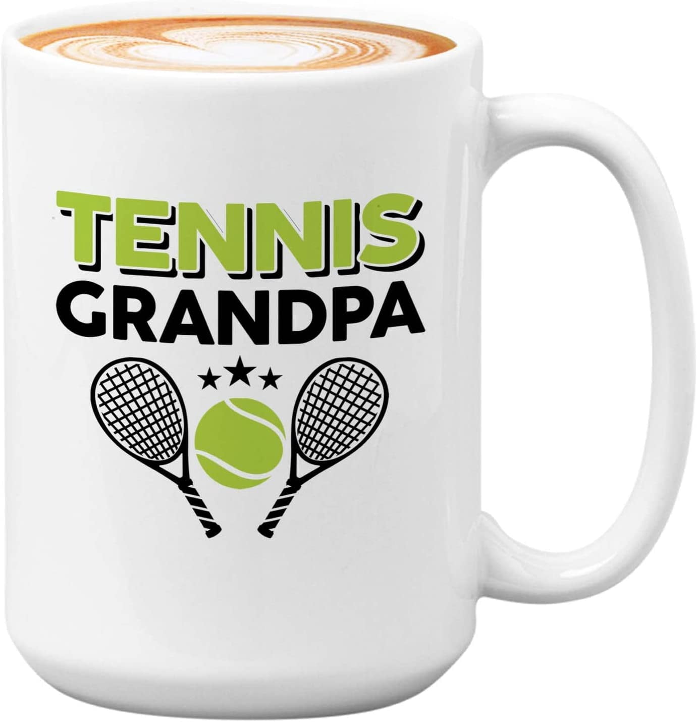Tennis Player Mug White 15oz - Tennis Grandpa - Court Pro Tennis Racket Ball Winning Double Strategy Trainer Equipment