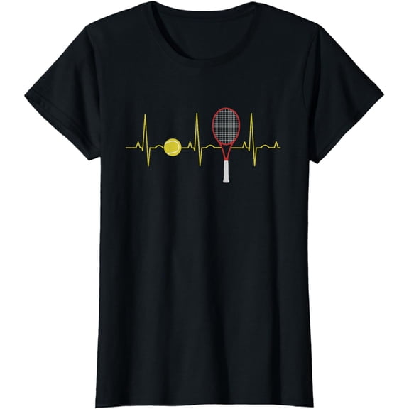 Tennis Player Retro Sport Racket & Tennis Ball Heartbeat T-Shirt