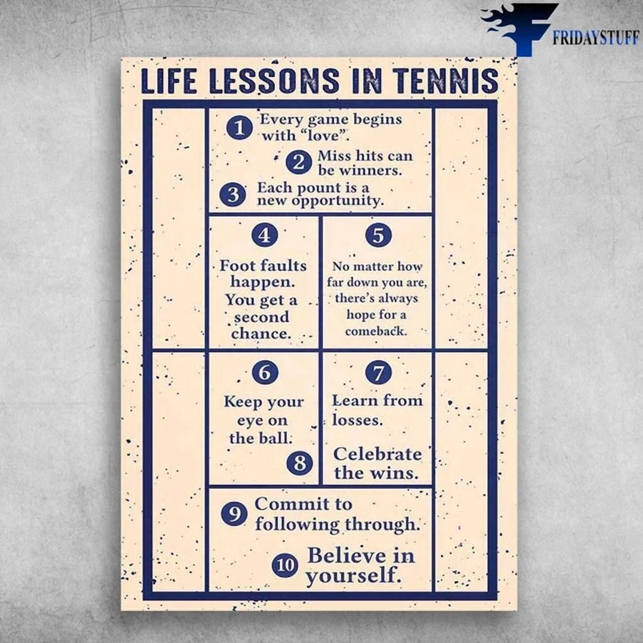 Tennis Poster Life Lessons In Tennis Every Game Begins With Love Miss ...