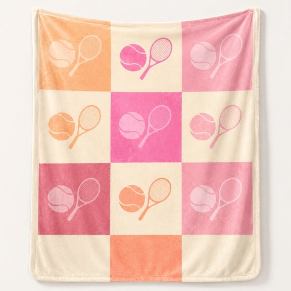 Tennis Print Pastel Sports Fleece Throw Blanket, Soft 280 GSM Polyester, Athletic Decor