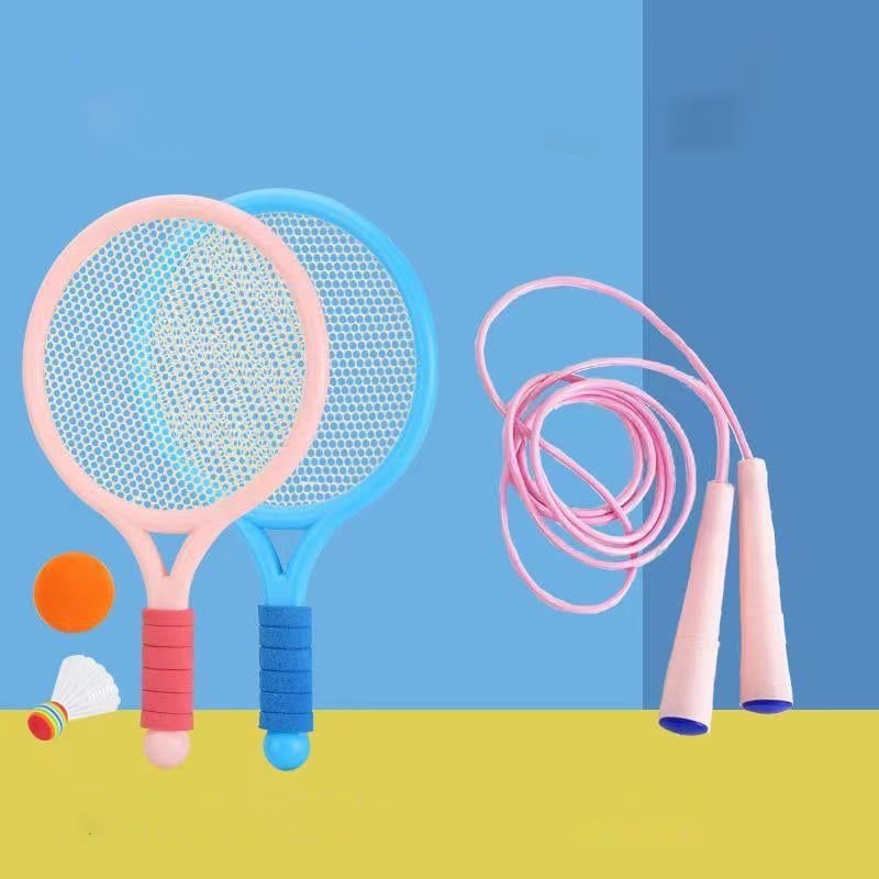 Tennis Racket,15 Inch Plastic Tennis Racket with 3 Tennis Balls and 3 Shuttlecocks for Kid Outdoor/Indoor Sport Play，﻿Comes with a free jump rope