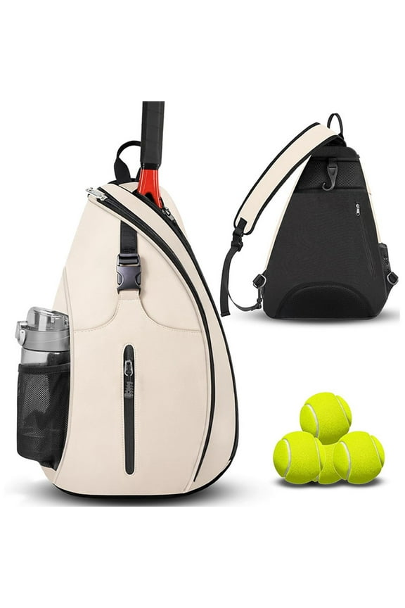 Tennis Racket Backpack - Adjustable Shoulder Bag for Badminton/Squash - 19.3" Padded Compartment with Anti-Theft Pockets & Water Bottle Holders (White)