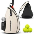 thumbnail image 1 of Tennis Racket Bag Backpack Sling Crossbody – Badminton Squash Pickleball Racquet Holder, Large Capacity 13" x 5.5" x 19.3", Anti-Theft Pockets, White Pink, 1 of 9