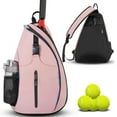 thumbnail image 1 of Tennis Racket Bag Backpack Sling Crossbody – Badminton Squash Pickleball Racquet Holder, Large Capacity 13" x 5.5" x 19.3", Anti-Theft Pockets, White Pink, 1 of 8