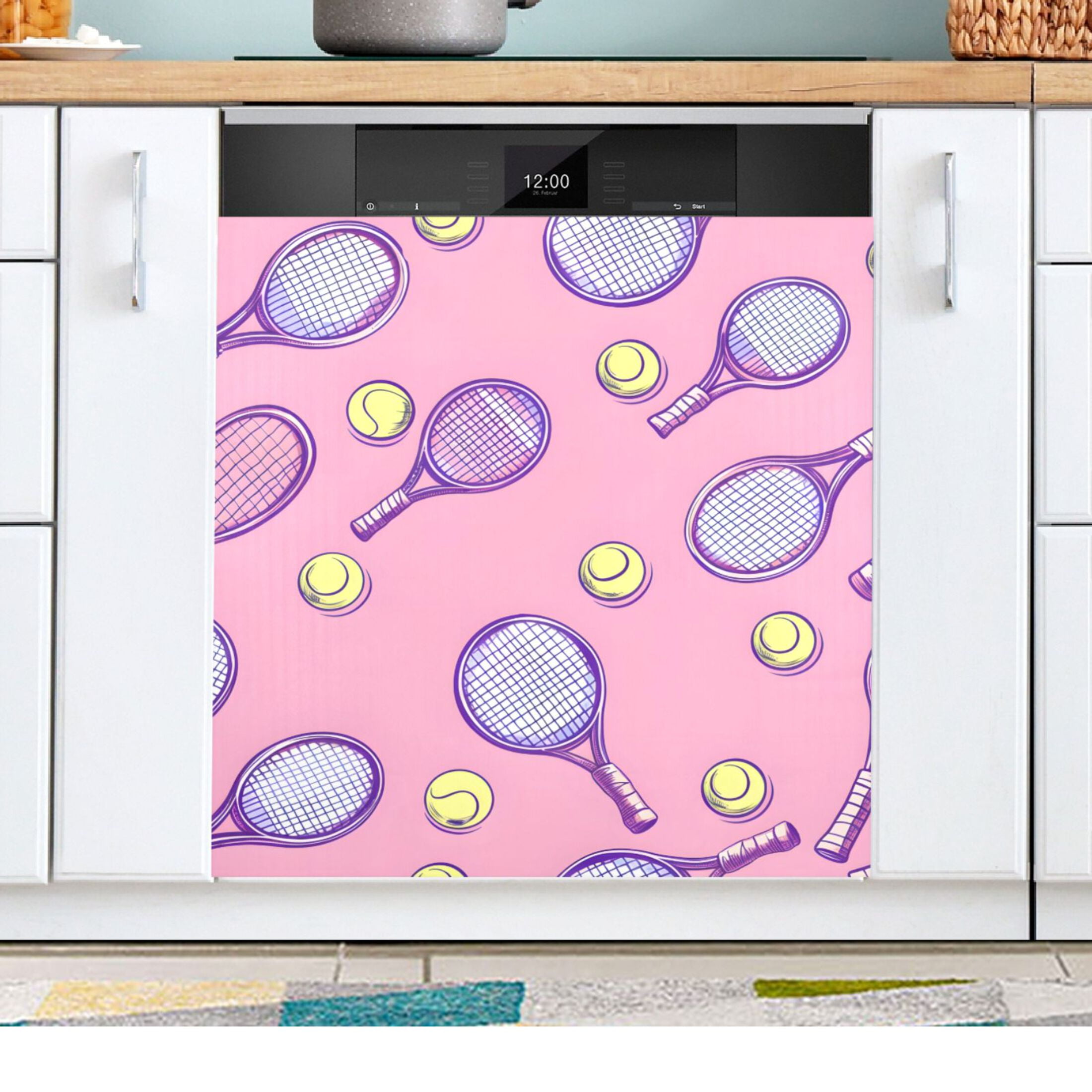 Tennis Racket Ball on Pink Dishwasher Magnetic Refrigerator Magnet ...