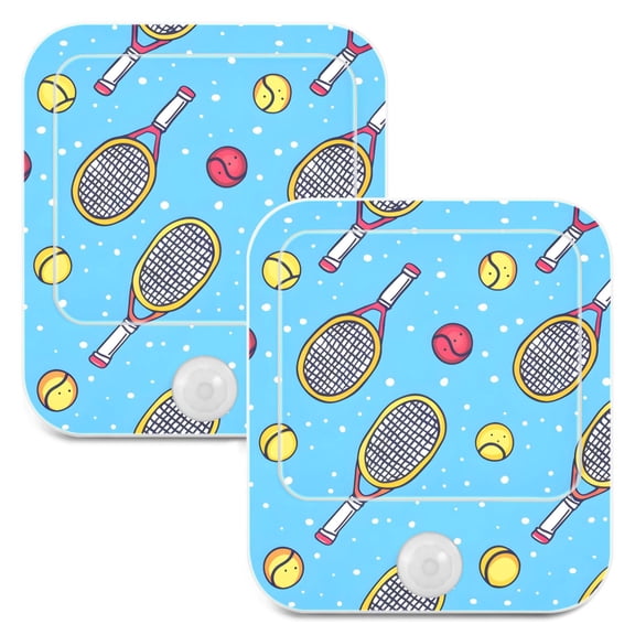 Tennis Racket and Balls 2 Pack LED Motion Sensor Night Light Plug into Wall Auto Dusk to Dawn Adjustable Brightness for Kids Bedroom Hallway Nursery Room