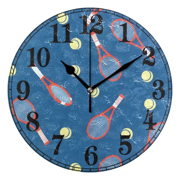 Tennis Racket Balls Silent Wall Clock 10" Non-Ticking Battery Clock