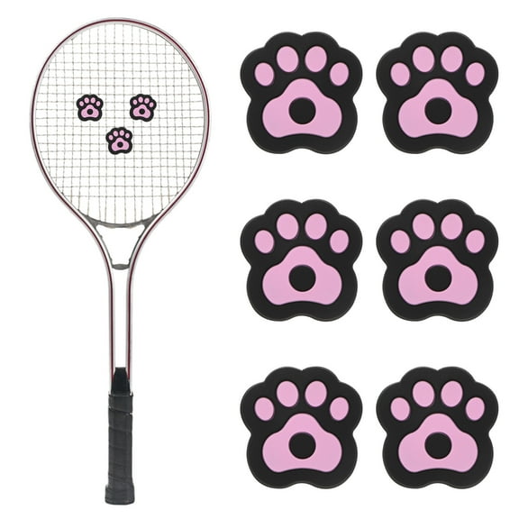 Tennis Racket Dampener [6PCS] - Funny Cute Cats Paw Shape Silicone Tennis Shock Absorber Racket Vibration Dampener [Pink, Black]