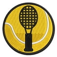 thumbnail image 1 of Tennis Racket Doodle Applique Multi-Color Embroidered Hook & Loop Patch - 3.5 Inch Large, 1 of 5