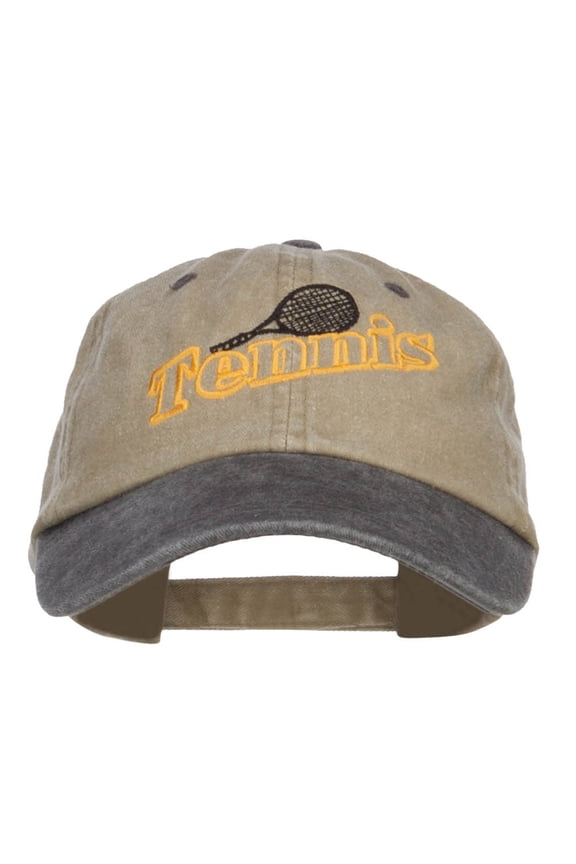 Tennis Racket Embroidered Two Tone Cap - Khaki Black OSFM