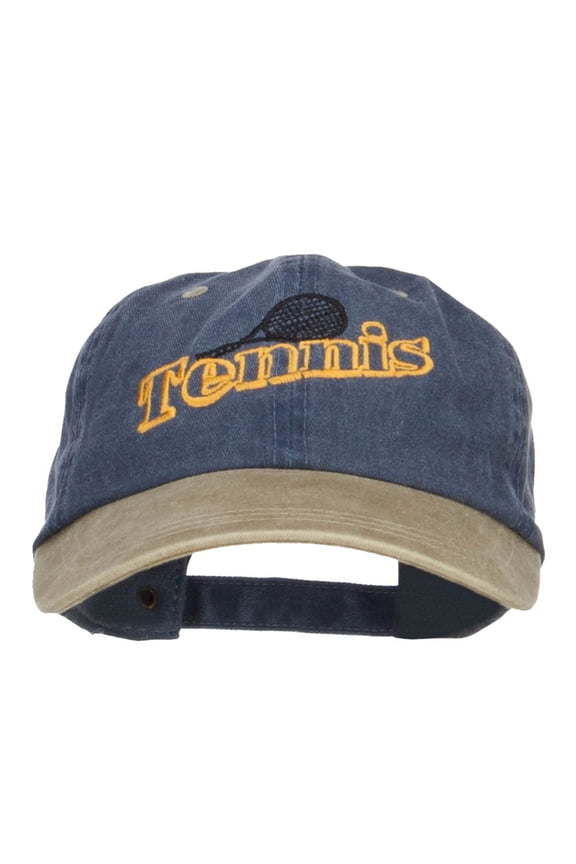 Tennis Racket Embroidered Two Tone Cap - Navy Khaki OSFM
