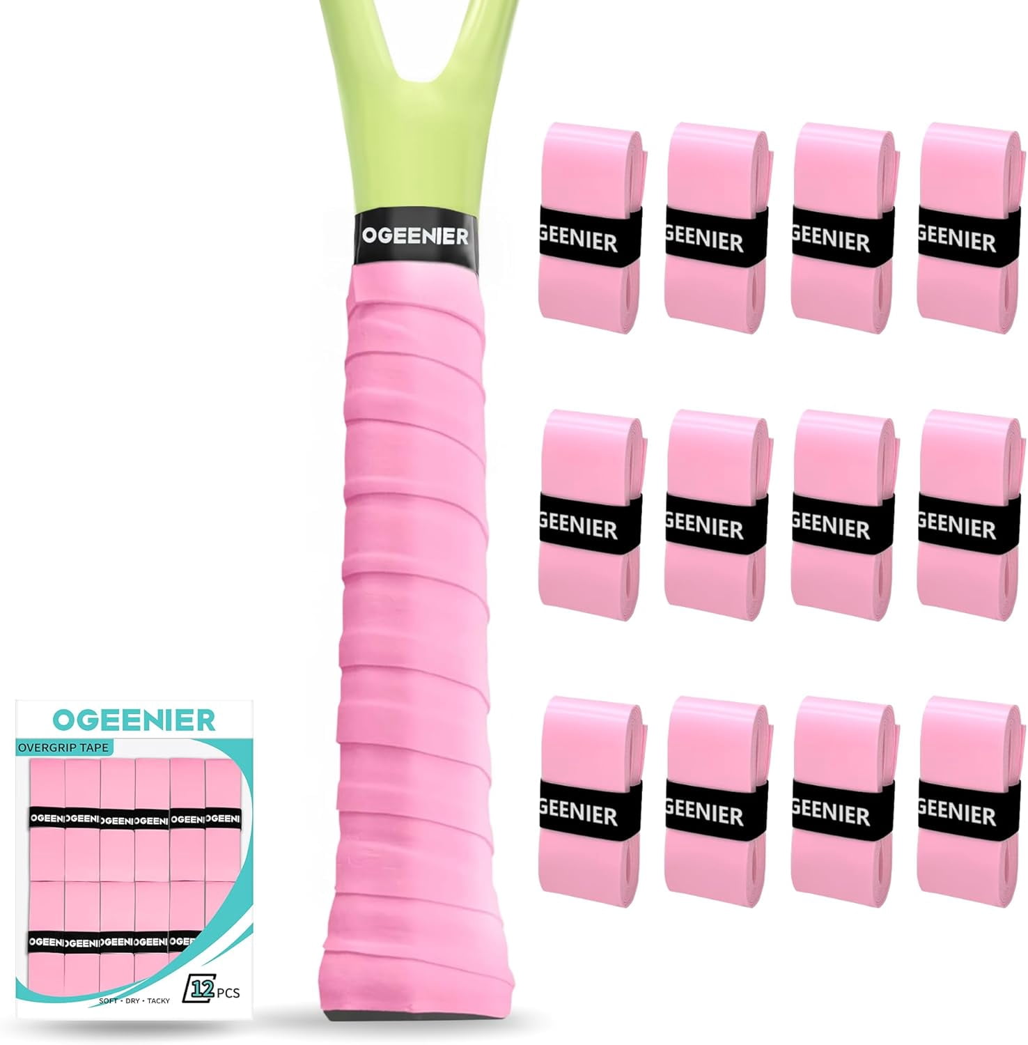 Tennis Racket Grip Tape, 3/6/12 Pack, Absorbent and Anti-Slip Tennis Overgrip, Precut Soft Pickleball Paddle/Badminton Wrap Grips Tape