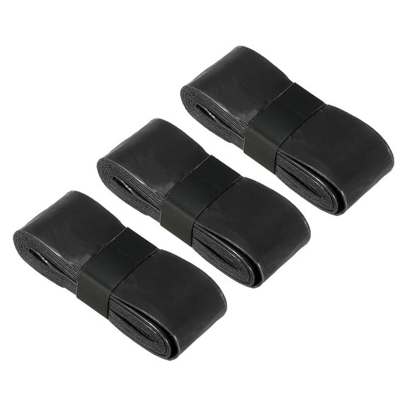 Tennis Racket Grip Tape, PU Racquet Overgrip with Damping Ridges Anti-Slip Absorbent Perforated Handle Grip Flat Adhesive for Badminton Pickleball, Black 3 Pack