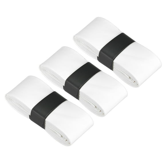 Tennis Racket Grip Tape, PU Racquet Overgrip with Damping Ridges Anti-Slip Absorbent Perforated Handle Grip Flat Adhesive for Badminton Pickleball, White 3 Pack