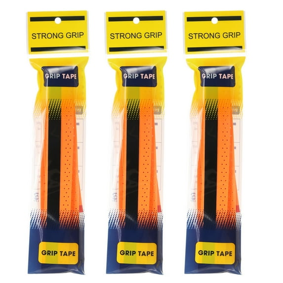 Tennis Racket Grip Tape, PU Racquet Overgrip with Damping Ridges Anti-Slip Absorbent Perforated Handle Grip for Badminton Pickleball, Orange 3 Pack