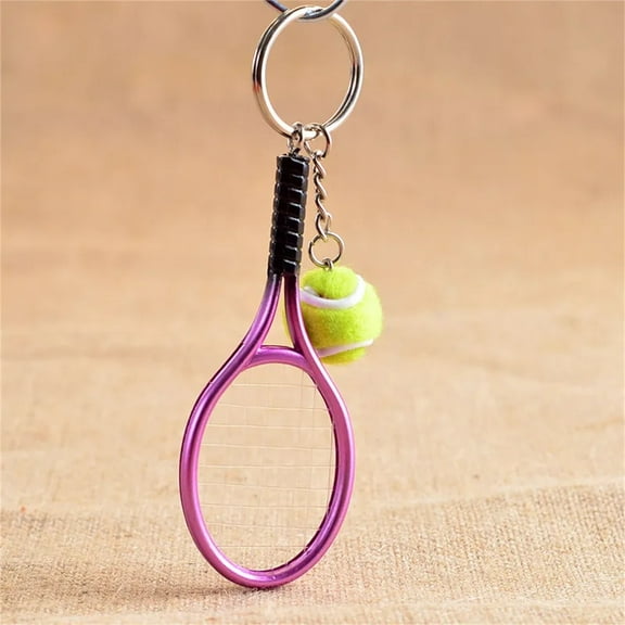Tennis Racket Keychain Set Mini Sports Keyring with Ball in 5 Colors