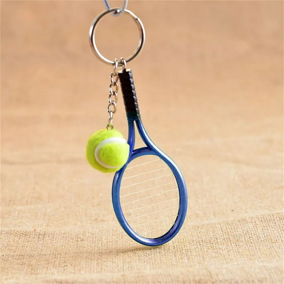 Tennis Racket Keychain Set Mini Sports Keyring with Ball in 5 Colors