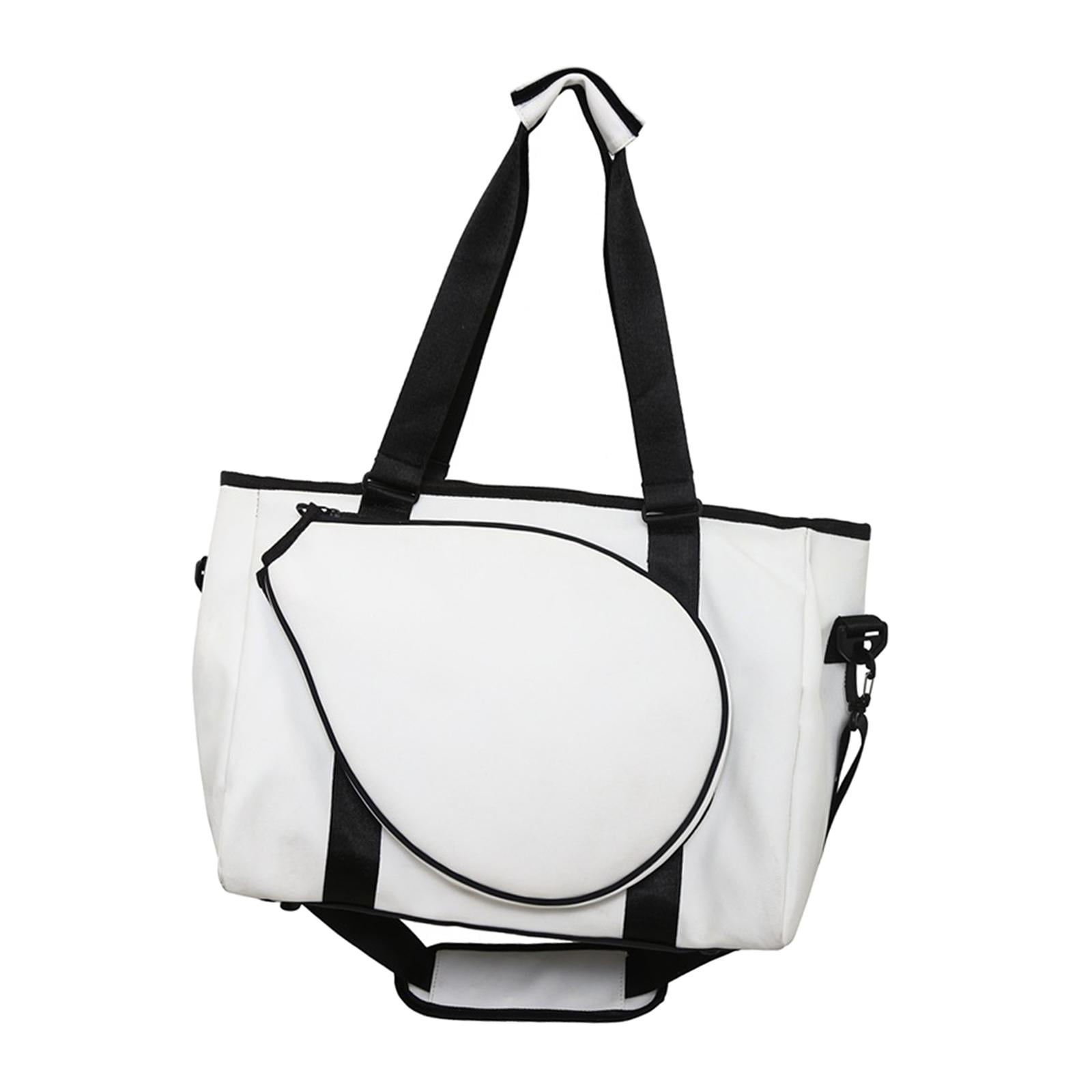 Tennis Racket Shoulder Bag, Tennis Tote Bag, with Zipper Portable Handbag for Women Men for Squash Racquets Clothes Outdoor white