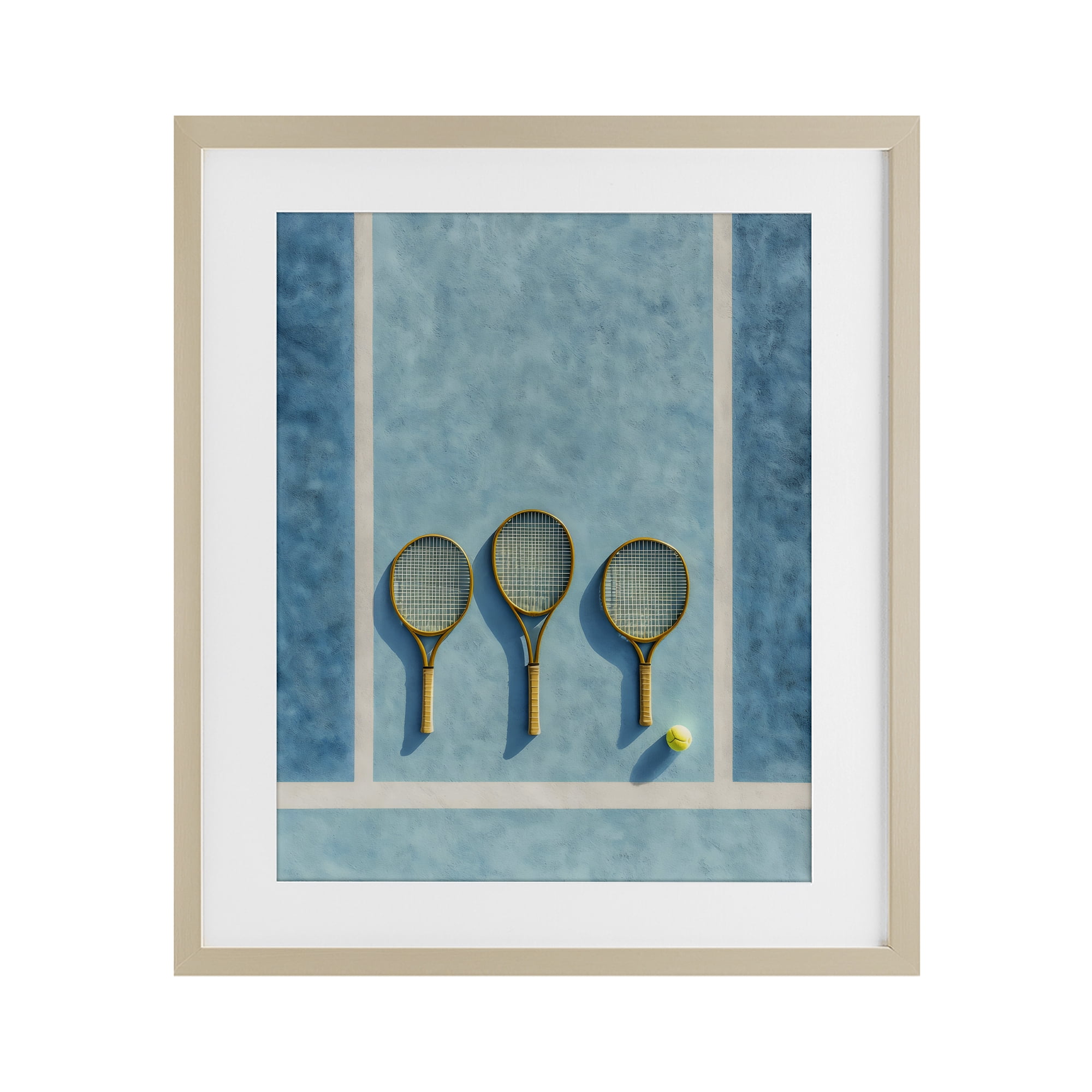 Tennis Racket Trio Birch Framed Print Under Glass, design by Franklyn Gregory