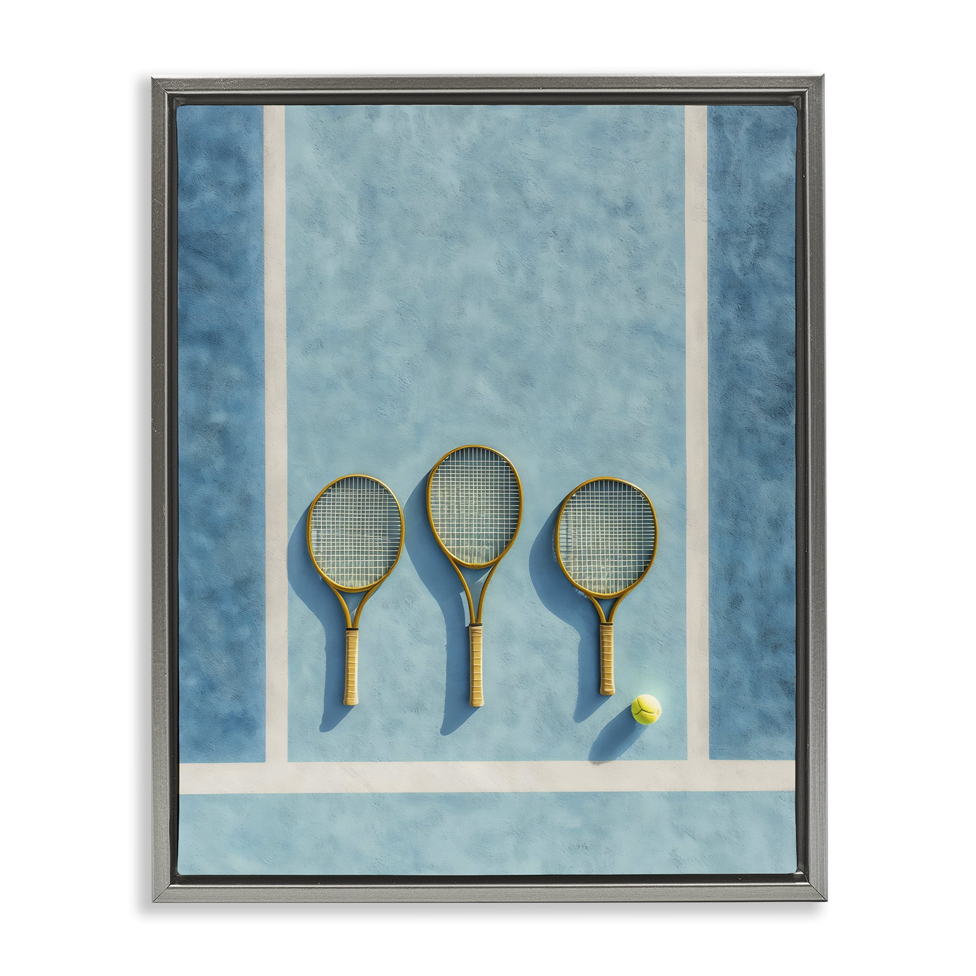 Tennis Racket Trio Gray Framed Floater Canvas Wall Art, design by Franklyn Gregory
