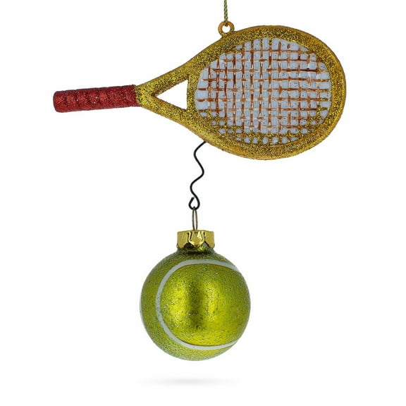 Tennis Racket and Ball Glass Christmas Ornament