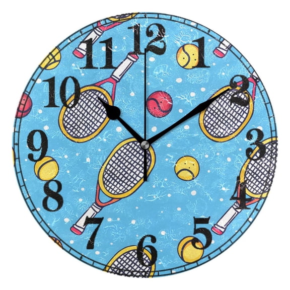 Tennis Racket and Balls Silent Wall Clock 10" Non-Ticking Battery Clock