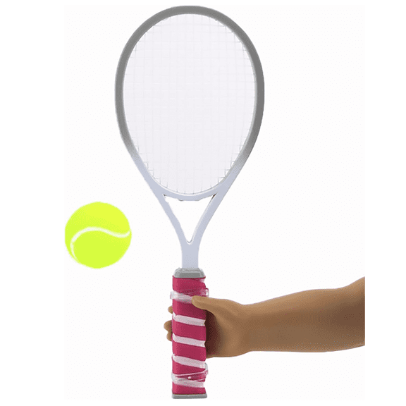 Tennis Racket for Dolls, 18in, Hot Pink, with Yellow Ball, American Fashion World