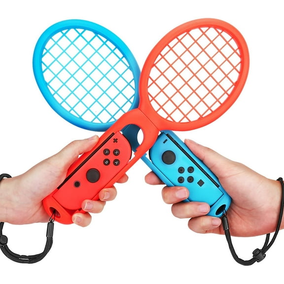Tennis Racket for Nintendo Switch JoyCons & Switch OLED Model Controller Mario Tennis Twin Pack Grips Blue & Red