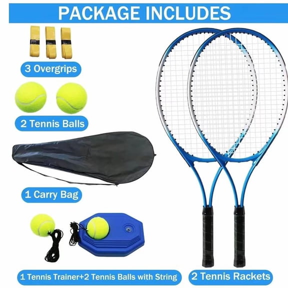 Tennis Rackets For Adult, 2 Players Adult Recreational Tennis Rackets Set For Beginners And Professional With 4 Tennis Balls, 3 Overgrips, 1 Tennis Bag